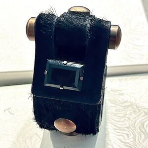 Calvin Klein Black Leather & Hair Cuff Bracelet